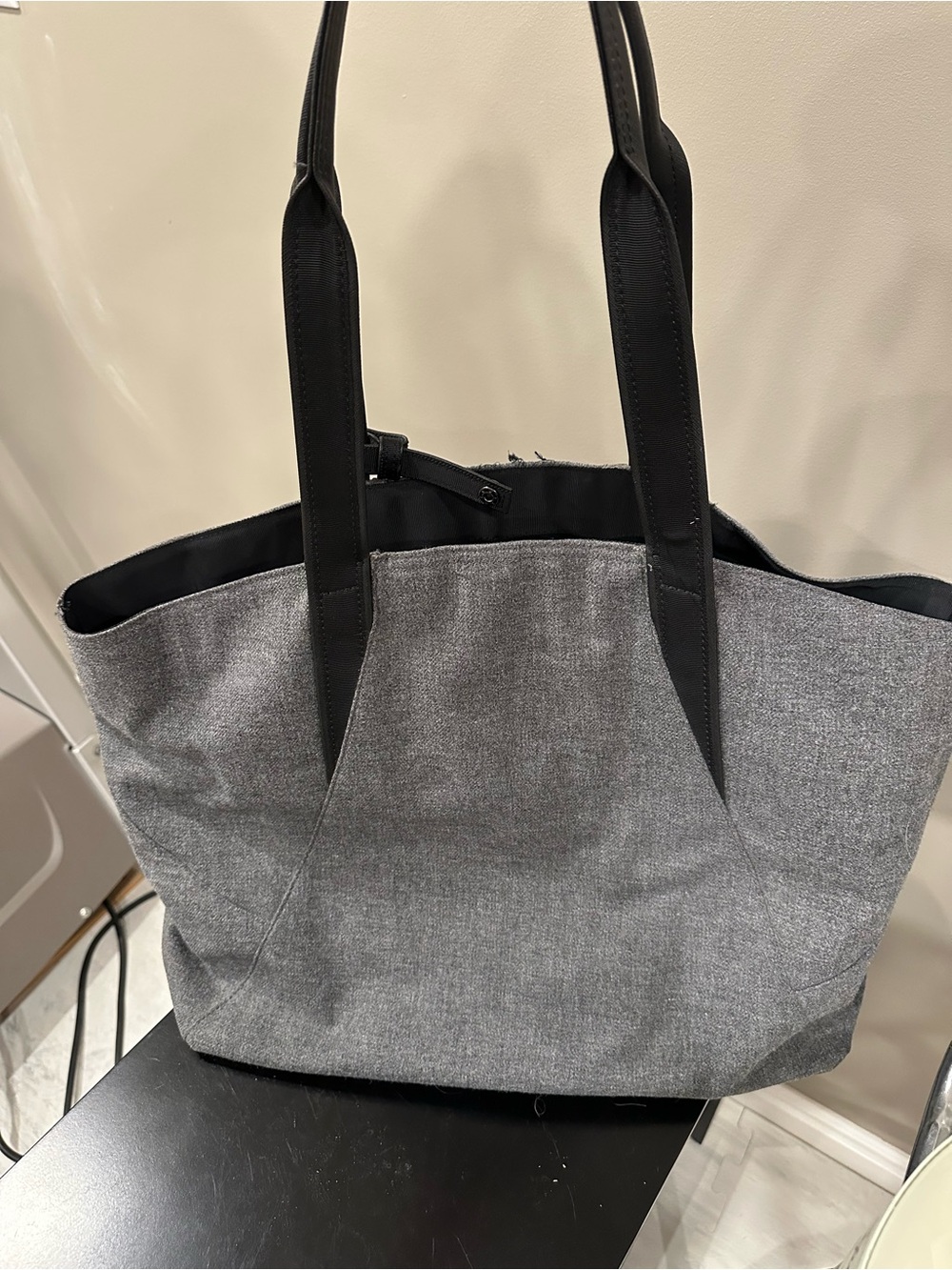 Lululemon Women’s Gray Canvas Tote Bag with Black Handles